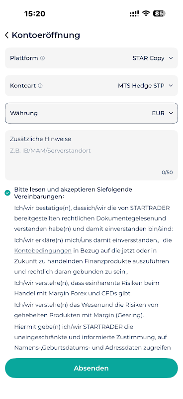 Kontoeinstellungen übernehmen